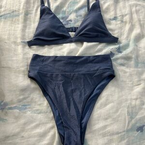 Aerie Navy Blue Ribbed Bikini Set